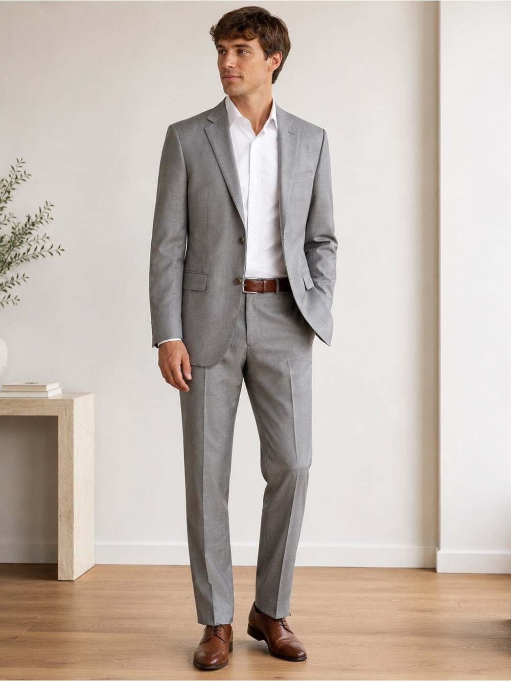 Tallia 100% Wool Grey Two-Piece Suit | Modern Minimalist Tailored 38L 33”Pant